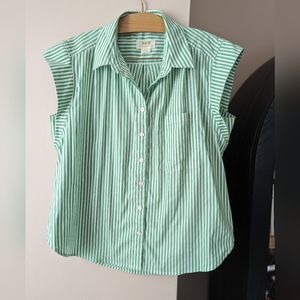 Anthropologie Maeve Green Stripe Cap Sleeve Button Down
